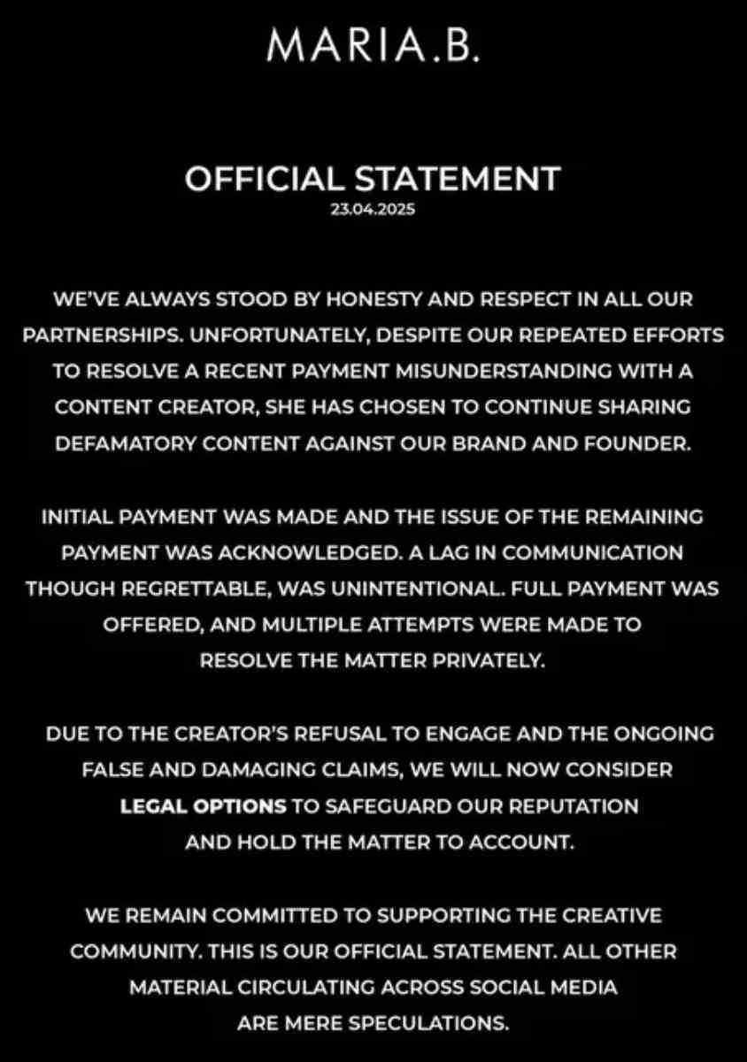 Maria B. Apology